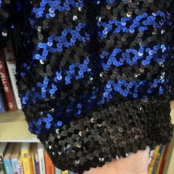 Creations III Sweater Glitter Black Blue Vintage Sparkle Small Sequins Fancy Yes - Picture 4 of 5